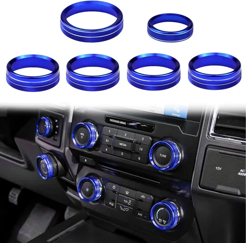 Vista 11 de Cubierta de aluminio para interruptor de aire acondicionado, perilla de consola central compatible con Ford F150 XLT, accesorios 2015-2019, 6 Negro