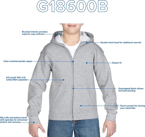 Vista 4 de Gildan Youth Full Zip Hoodie Sweatshirt, Style G18600B