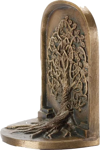 Vista 4 de CRAFTSMAN ROAD Sujetalibros del árbol de la vida, latón antiguo, 2 sujetalibros decorativos para estantes o estanterías, hierro fundido