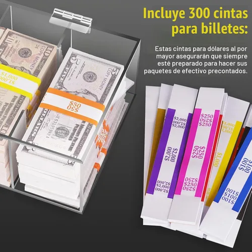 Vista 2 de Bandeja de monedas con bloqueo de acrílico con 300 envoltorios de moneda, 5 compartimentos, caja de almacenamiento de dinero transparente