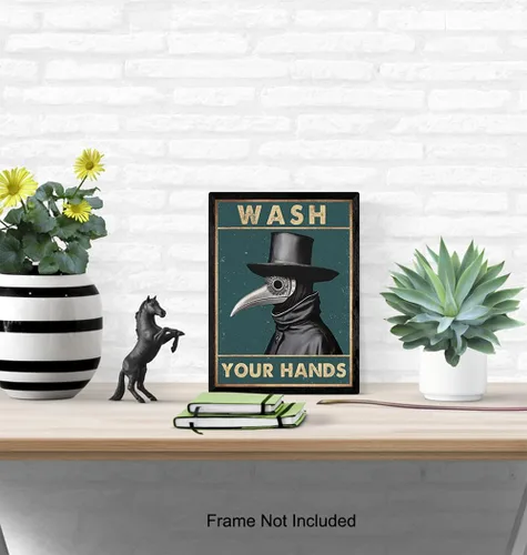 Vista 5 de Letrero de baño Plague Doctor Decor – Lávate tus manos arte gótico refranes divertidos, citas – cuervo cuervo espeluznante decoración de baño – Arte