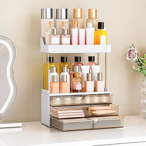 Vista 7 de caktraie Organizadores y Almacenamiento de Baño - Organizador de Maquillaje de 3 Cajones y 2 Niveles, Cajón de Almacenamiento de Cosméticos
