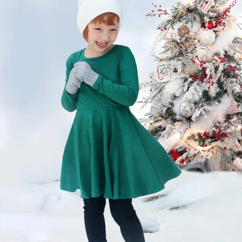 Vista 3 de City Threads Big Girls Cotton Long Sleeve Twirly Skater Party Dress, Cotton SPD Sensory Clothing Sensitive Skin