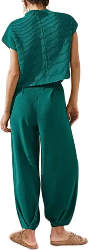 Vista 5 de Auciho Women's Sweater Sets Two Piece Outfits Knit Lounge Set Pullover Tops Harem Pants Matching Clothes Set