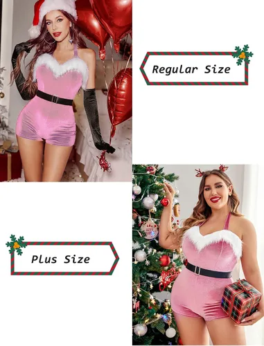 Vista 5 de Avidlove Overol sexy para mujer, overol de terciopelo halter con cinturón