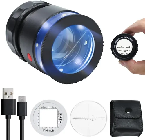 Vista 7 de Lupa de lupa 10X, lupa de joyería con luz LED y escala, lupa 10X para gemas, monedas, sellos