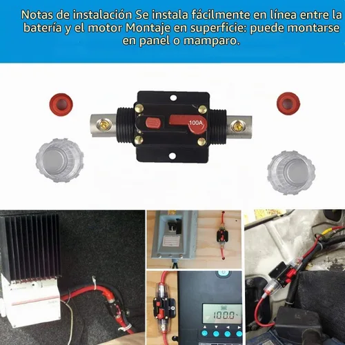 Vista 6 de Interruptor de circuitos manual para audio, 100 A/150 A, con botón, 12 V-24 V, CC, fusible, para sistemas de audio, para lancha, automóvil WA100A