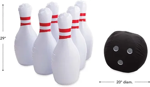 Vista 3 de Juego de bolos inflable gigante, rojo, blanco y negro, 29 pulgadas.