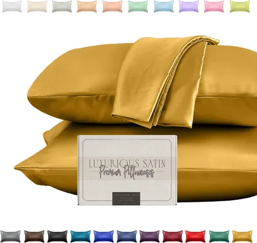 Vista 28 de Elegant Comfort Juego de 2 fundas de almohada de satén sedosas y lujosas para una piel y cabello más saludables, cierre con cremallera oculta