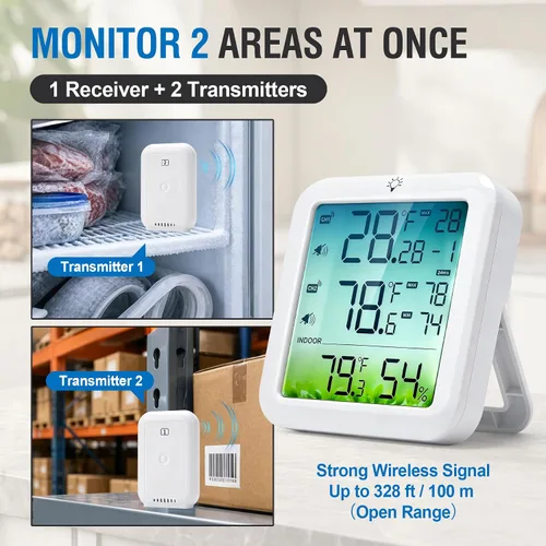 Vista 2 de Termómetro para refrigerador con alarma y congelador con 2 sondas