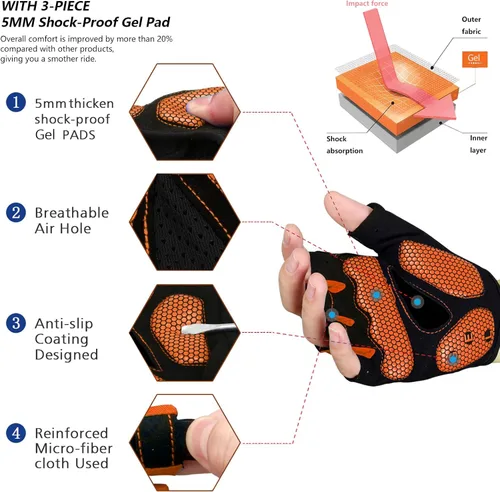 Vista 2 de MOREOK - Guantes para bicicleta de montaña (MTB) y ciclismo de descenso (DH), para hombres, de medio dedo, con almohadilla de gel que absorbe