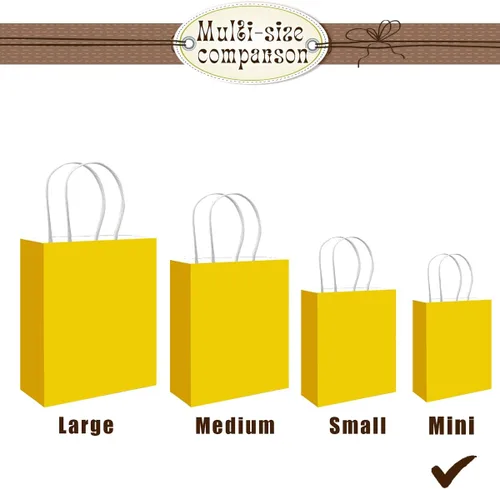 Vista 2 de Bakepacker 100 Piezas Bolsas de Regalo de Papel Mini Amarillo Brillante con Asas 6"x4.5"x2.5" Bolsas de Favor de Fiesta Múltiples Usos (Tamaño Mini)