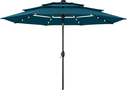 Vista 9 de PHI VILLA - Sombrillas de patio de 9 pies con 24 luces LED solares, sombrilla iluminada para mesa de mercado al aire libre con 8 varillas de acero