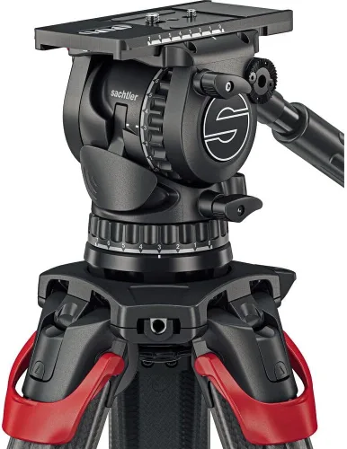 Vista 8 de Sachtler aktiv14T - Cabezal fluido de 3.937 in con trípode de fibra de carbono Flowtech 100 y esparcidor de tierra
