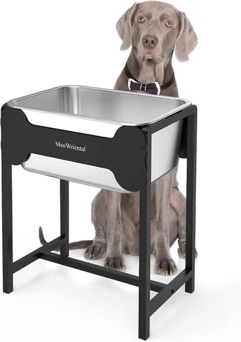 Vista 9 de Cuenco elevado de agua para perros de 2.5 galones para razas grandes, cuenco de agua grande de acero inoxidable elevado de 14.2 pulgadas de alto