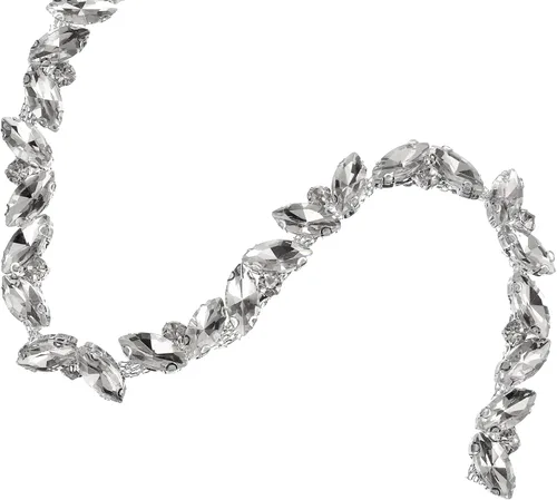 Vista 9 de uxcell Borde de cadena de diamantes de imitación de 1 yarda, aplique de cadena de cristal brillante de 0.394 pulgadas para costura, joyería