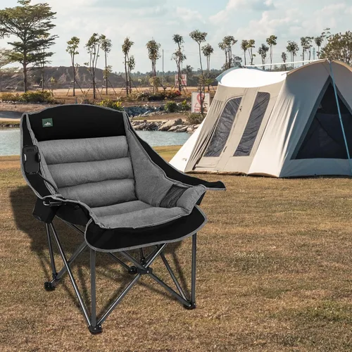 Vista 2 de Northroad Silla de campamento acolchada de gran tamaño, silla de césped plegable con soporte para tazas, bolsa de transporte para senderismo al aire