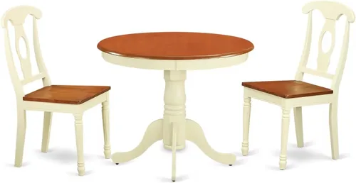 Vista 11 de East West Furniture El juego de habitación ANKE3-BLK-LC de 3 piezas contiene una mesa de cocina redonda con pedestal y 2 sillas de comedor tapizadas