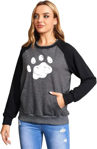 Vista 3 de Camiseta de manga larga para mujer, diseño de pata de cachorro