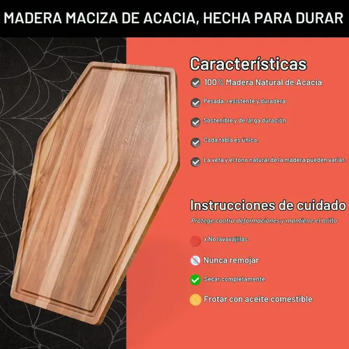 Vista 3 de Tabla de charcutería grande con forma de ataúd - Tabla de cortar de madera de acacia gótica con forma de ataúd 17x10.5 pulgadas, bandeja de servir