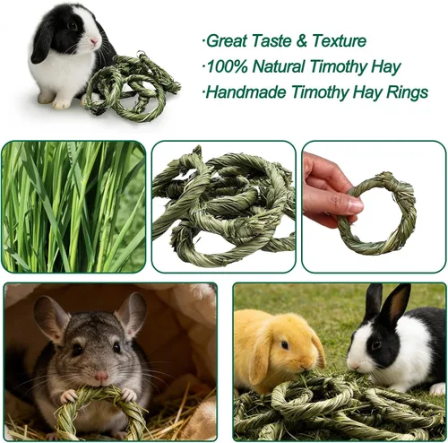 Vista 6 de Conejo Timothy - Juguete de heno natural para masticar, juguetes de hierba para masticar, animales pequeños, golosinas para masticar conejo, conejo