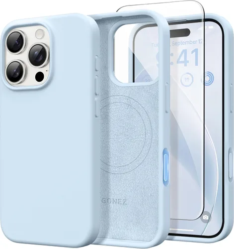 Vista 52 de GONEZ Funda magnética para iPhone 14, compatible con Magsafe, con protector de pantalla + protector de cámara, forro de microfibra antiarañazos