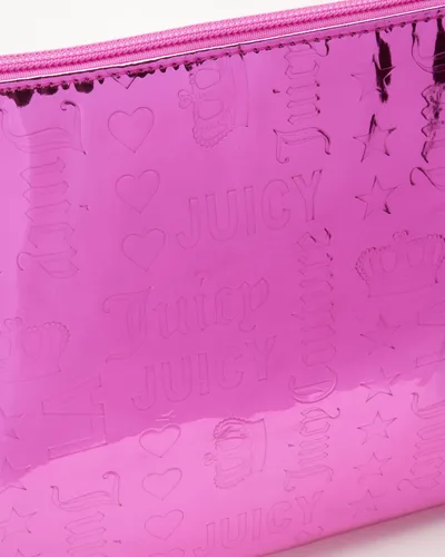 Vista 3 de Juicy Couture Bolsa de maquillaje rosa intenso, organizador de cosméticos, artículos esenciales de viaje, con cremallera, cuña brillante