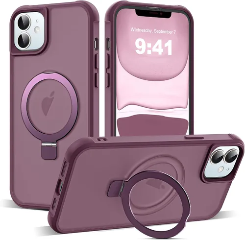 Vista 173 de SKYLMW - Funda compatible con iPhone 11 de 6.1 pulgadas, con soporte magnético invisible tipo anillo, funda translúcida de grado militar, compatible