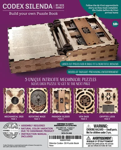 Vista 9 de The Original Codex Silenda - Construye tu propio libro de rompecabezas mecánico de madera 3D DIY - ¿Puedes desbloquear cada página para abrir
