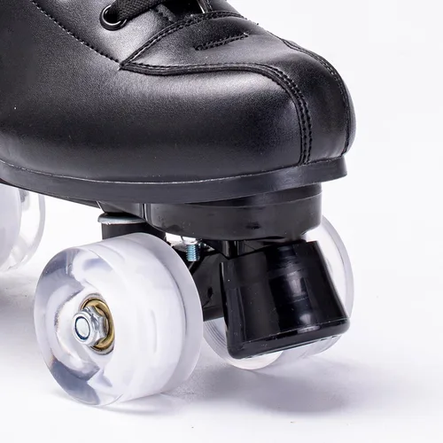 Vista 4 de Patines para mujer y hombre de caña alta en negro, de cuero sintético clásico, patines de doble fila ajustables para interiores y exteriores