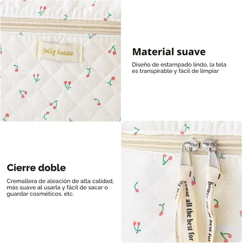 Vista 5 de HBselect Bolsa de Maquillaje Acolchada, 3 Piezas de Gran Bolsa de Maquillaje de Viaje de Algodón, Linda Bolsa de Maquillaje Floral Coquette, Bolsa