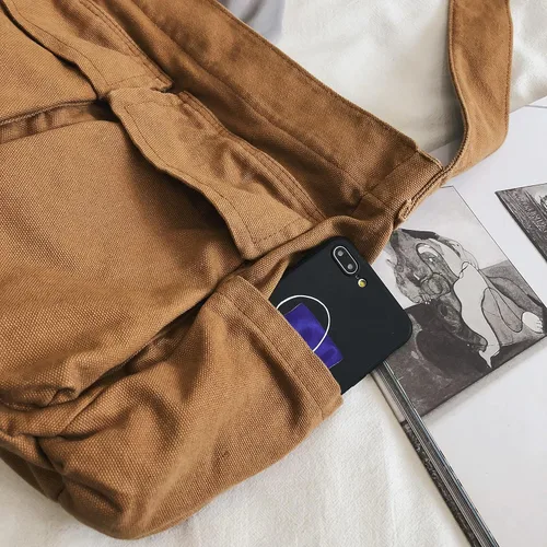 Vista 6 de Bolso bandolera grande de lona para mujeres y hombres, bolso de mano tipo mensajero para laptop, trabajo, universidad, viajes