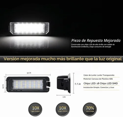 Vista 2 de D-Lumina Luces LED para matrícula, montaje de lámpara para Volkswagen VW Golf GTI MK4 MK5 MK6 MK7 CC Rabbit Polo EOS Phaeton Beetle Passat Scirocco
