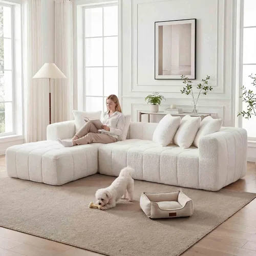 Vista 16 de WILLIAMSPACE Sofá modular Cloud de 107.9 pulgadas para sala de estar, moderno sofá tapizado de espuma de espuma para el suelo, sofá en forma de L
