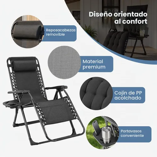 Vista 7 de DUMOS Silla de gravedad cero, silla de descanso para exteriores con bandeja Negro