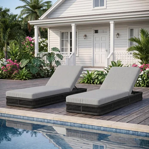 Vista 40 de Outdoor Chaise Lounge Chairs Set of 2, Brown Woven Rope Pool Lounge Chairs marrón/beige