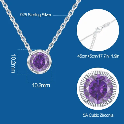 Vista 3 de Collar de plata de ley con piedra natal para mujer, delicado collar redondo con colgante de circonita cúbica, joyería solitaria, regalo