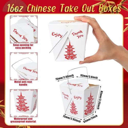 Vista 2 de Nitial 150 cajas chinas para llevar, pagoda, contenedor de alimentos, contenedores chinos desechables, cajas de comida para picnic, restaurantes