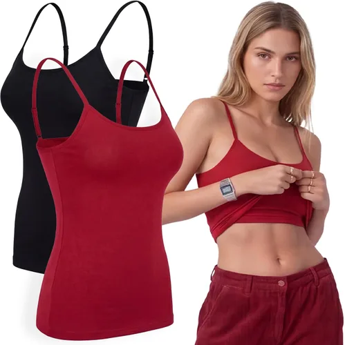 Vista 44 de Emmalise Camiseta de mujer con brasier integrado, soporte de tela sin varillas, camisola corta