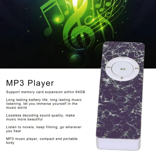 Vista 3 de Reproductor de MP3 portátil, reproductor de música MP3 de sonido sin pérdida de alta fidelidad, compatible con tarjeta de memoria de hasta 64 GB