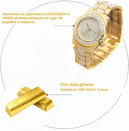 Vista 3 de Halukakah ECLIPSE - Reloj de diamantes para hombre, con diamantes completos, chapado en oro real de 18 quilates, chapado en oro blanco platino Reloj