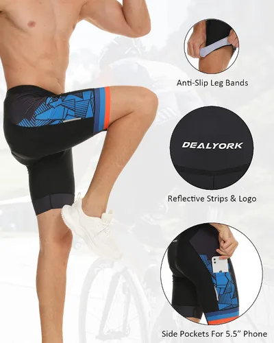 Vista 7 de DEALYORK Pantalones cortos de ciclismo acolchados para hombre, ropa interior de bicicleta con acolchado 3D, forro de montaña, para ciclismo