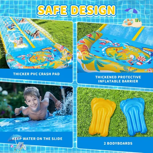 Vista 5 de Toboganes de agua y toboganes de agua dobles de 40 pies con 2 tablas de bodyboard, toboganes de agua inflables gigantes para niños y adultos, patio