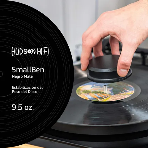 Vista 2 de Hudson Hi-Fi SmallBen - Estabilizador de peso con almohadilla protectora de cuero, peso de vinilo de 9 onzas, estabilizador LP duradero y elegante