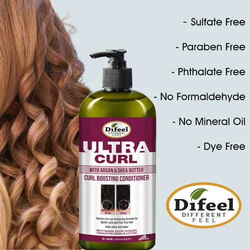 Vista 6 de Difeel Ultra Curl con Argán y Manteca de Karité - Acondicionador para aumentar los rizos, 33.8 oz.