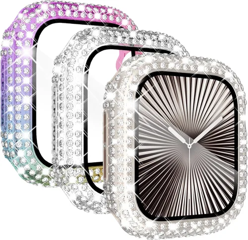 Vista 15 de KADES Pack de 3 Fundas Bling Compatibles con Apple Watch de 38mm con Diamantes Completos con Protector de Pantalla Incorporado para Apple Watch