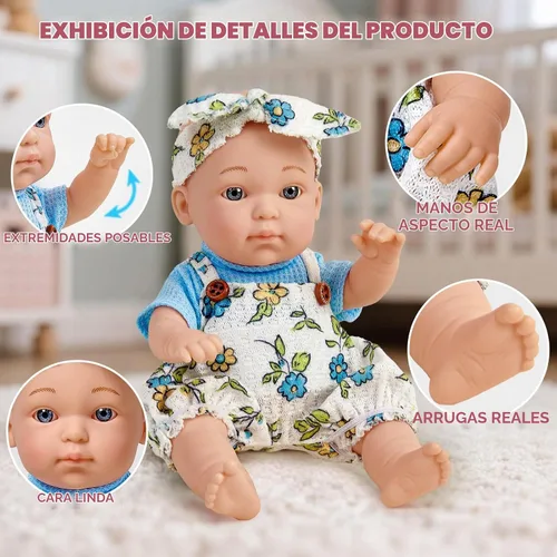 Vista 3 de Cleboen Juego de accesorios para muñecas de bebé para niñas, muñeca de bebé de 9'' con 2 juegos de ropa, andador para muñecas, silla, biberón