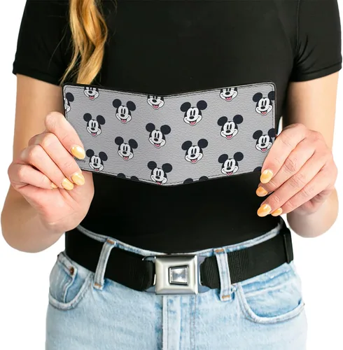 Vista 6 de Cartera de Disney, plegable, con monograma de cara sonriente de Mickey Mouse, color gris, cuero vegano, Mickey Mouse, Cartera