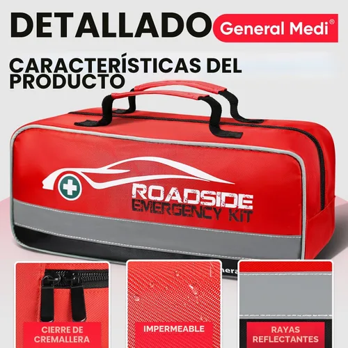 Vista 4 de General Medi Kit de emergencia para coche de 127 piezas incluye kit miniatura de primeros auxilios, cables de arranque, cuerda de remolque, vendaje