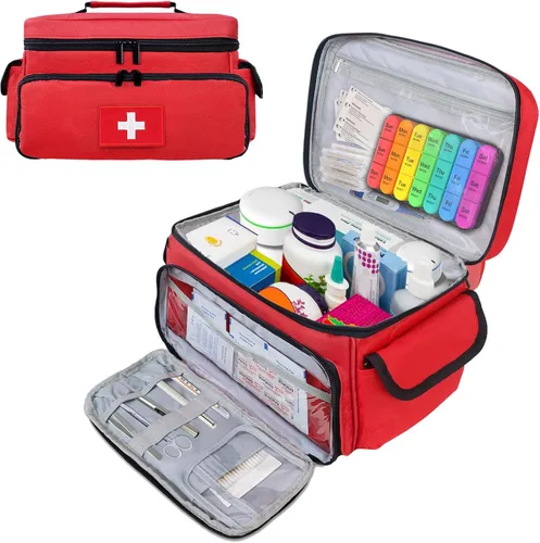 Vista 9 de ALSLEA Bolsa de primeros auxilios vacía, bolsa pequeña de medicamentos, organizador portátil de suministros médicos para viajes, hogar, oficina